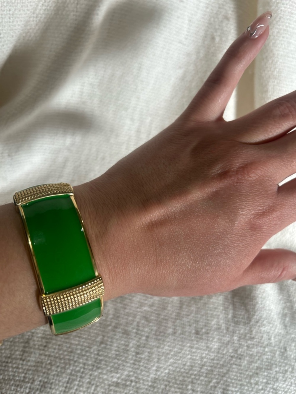 Green Enamel and Gold-Tone Cuff Bracelet - Women Jewelry - Picture 2 of 8